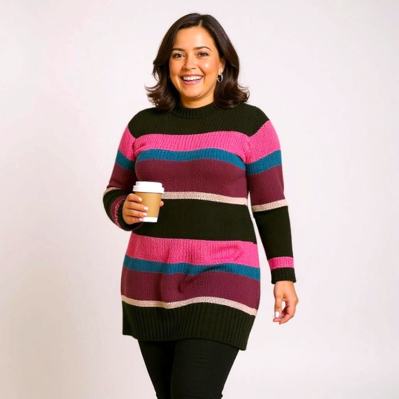 TORRID Plus Size -Multi Color Stripe Mock Neck Sweater Dress 1X - Picture 16 of 16